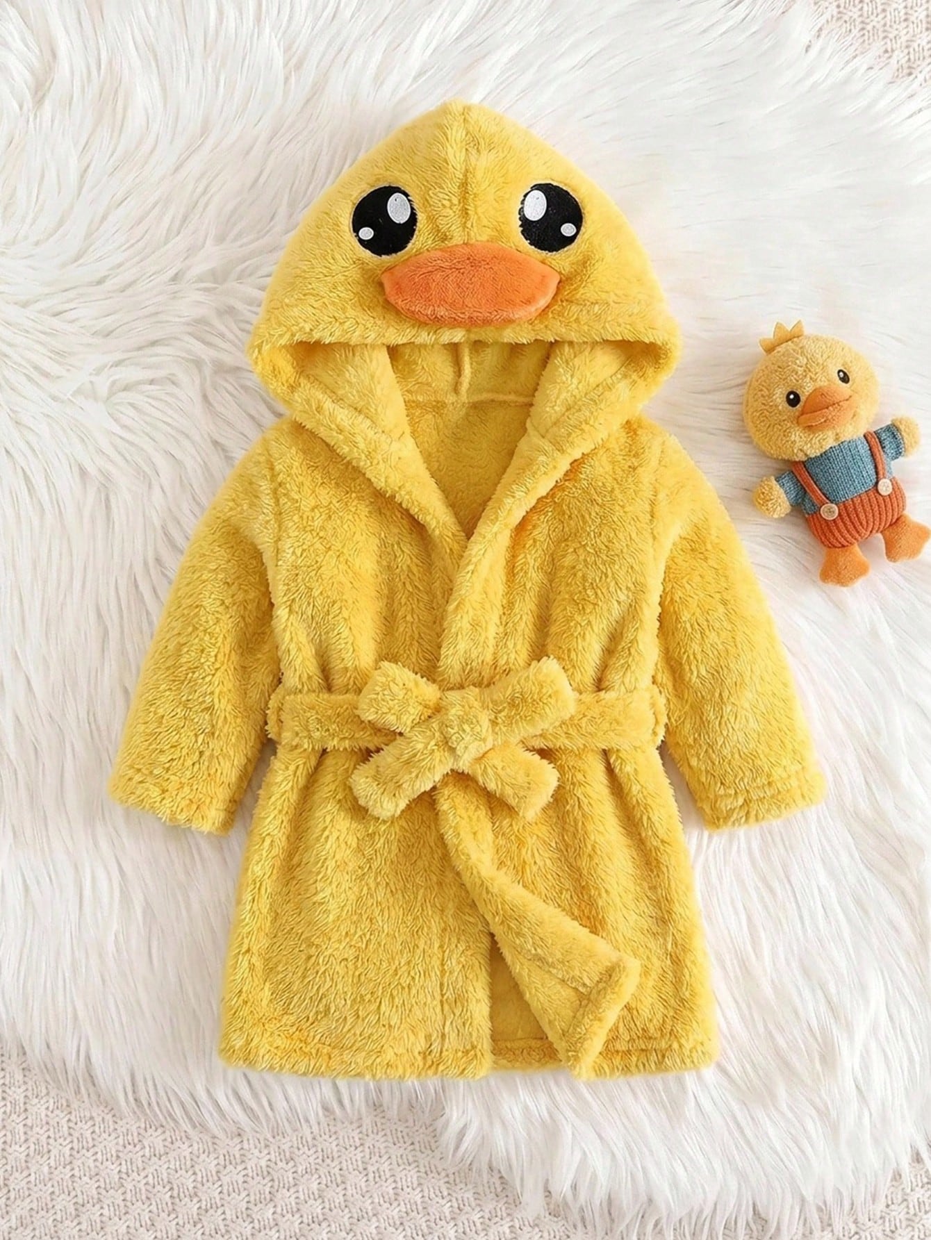 Newborn Baby Boy/Girl Cartoon Duck 3D Pattern: Fleece Thick Hooded Long Sleeve Tie-Front Style Clothing Autumn Winter