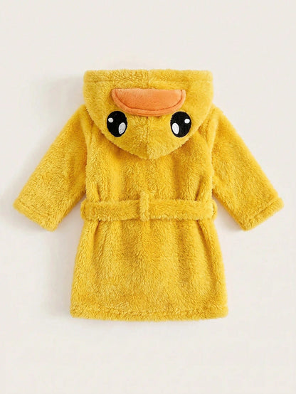 Newborn Baby Boy/Girl Cartoon Duck 3D Pattern: Fleece Thick Hooded Long Sleeve Tie-Front Style Clothing Autumn Winter