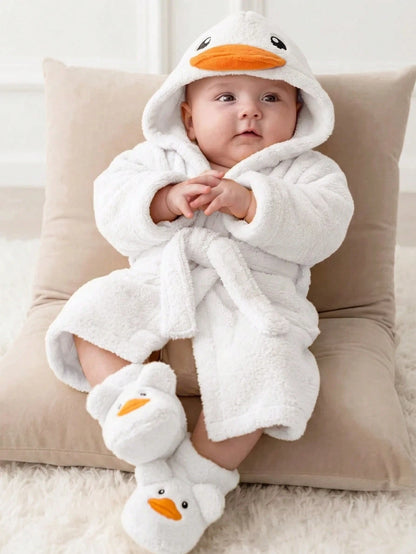 Newborn Baby Boy/Girl Cartoon Duck 3D Pattern: Fleece Thick Hooded Long Sleeve Tie-Front Style Clothing Autumn Winter