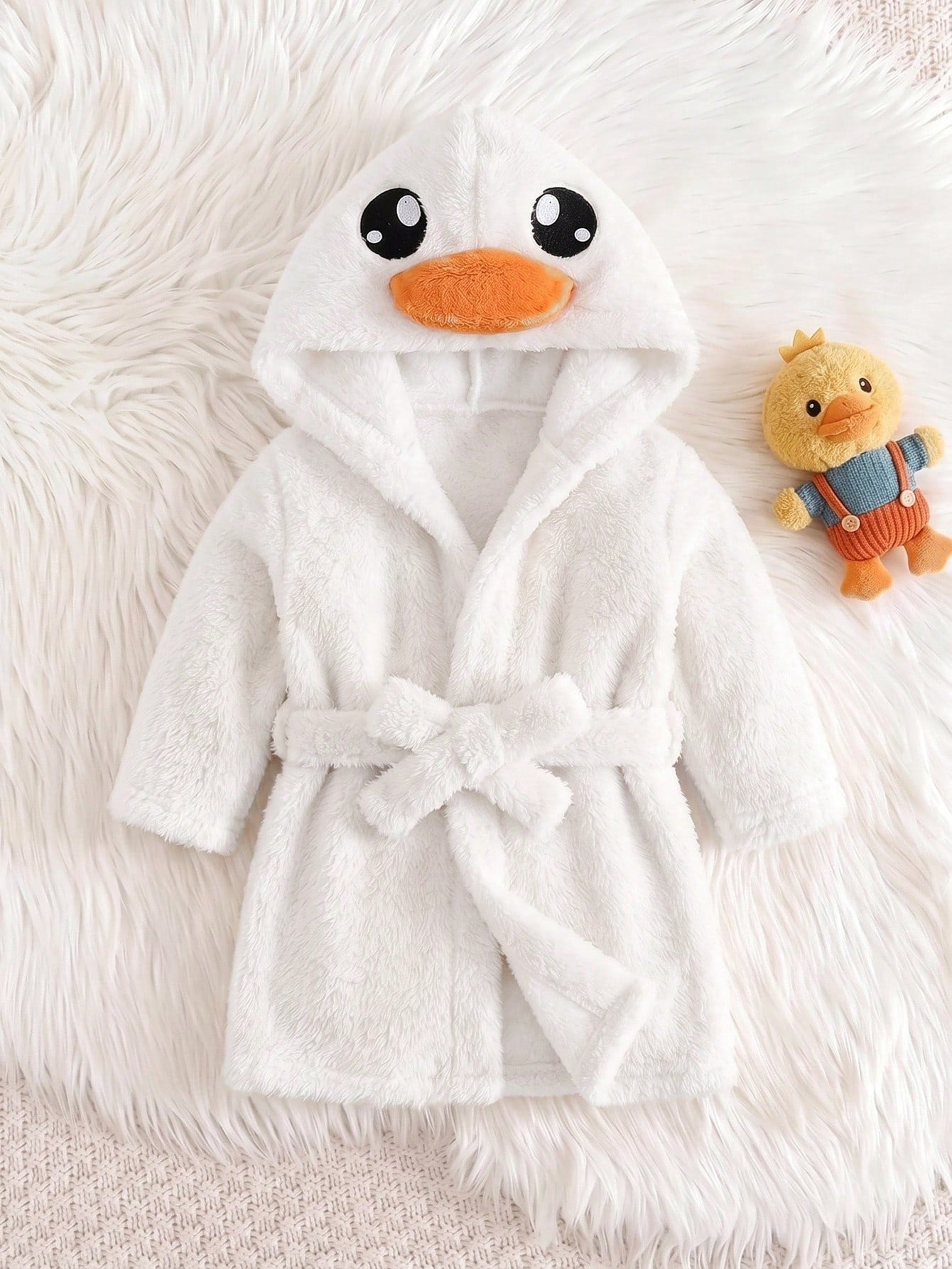 Newborn Baby Boy/Girl Cartoon Duck 3D Pattern: Fleece Thick Hooded Long Sleeve Tie-Front Style Clothing Autumn Winter