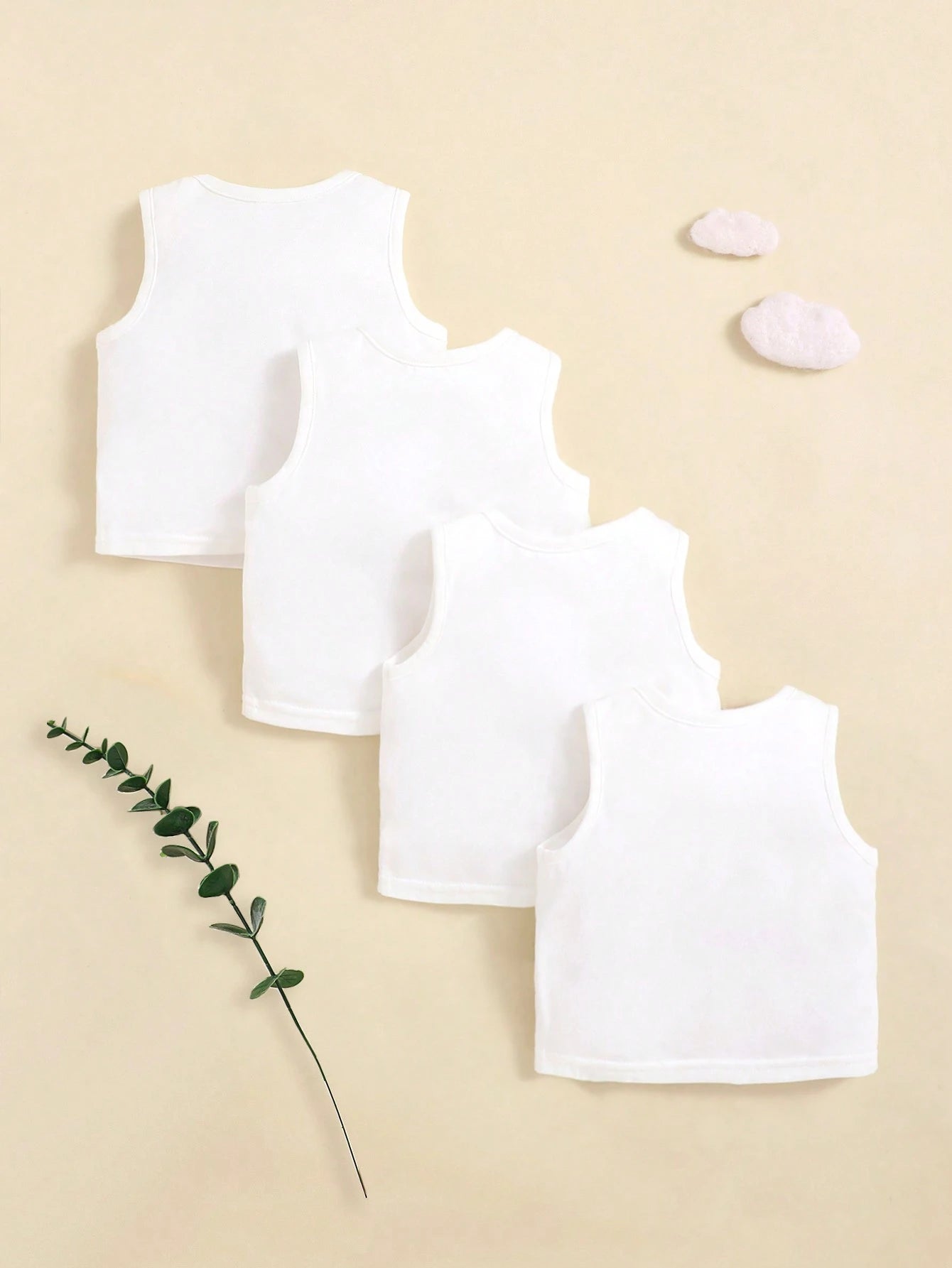 Newborn Baby Boy's Plain Knitted Soft Casual Round Neck Sleeveless Overlap Top 4pcs Set