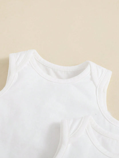 Newborn Baby Boy's Plain Knitted Soft Casual Round Neck Sleeveless Overlap Top 4pcs Set