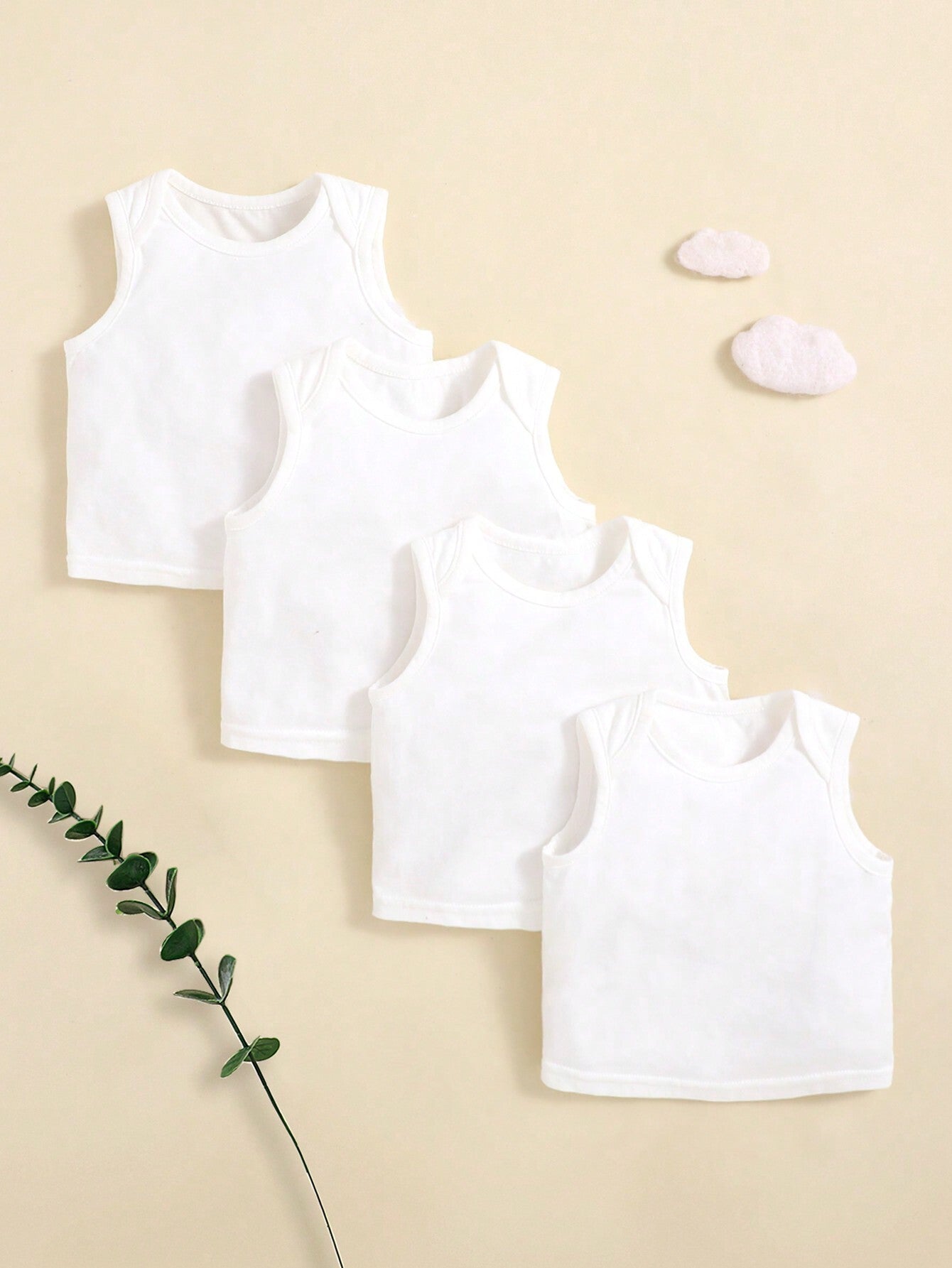 Newborn Baby Boy's Plain Knitted Soft Casual Round Neck Sleeveless Overlap Top 4pcs Set