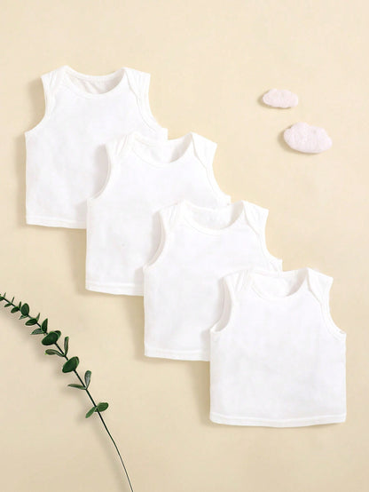 Newborn Baby Boy's Plain Knitted Soft Casual Round Neck Sleeveless Overlap Top 4pcs Set