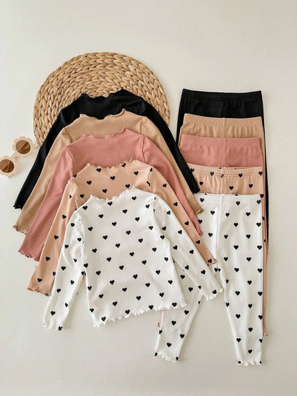 Newborn Baby Girl Casual Knit Polka Dot Long Sleeve Top And Elastic Waist Pants Set