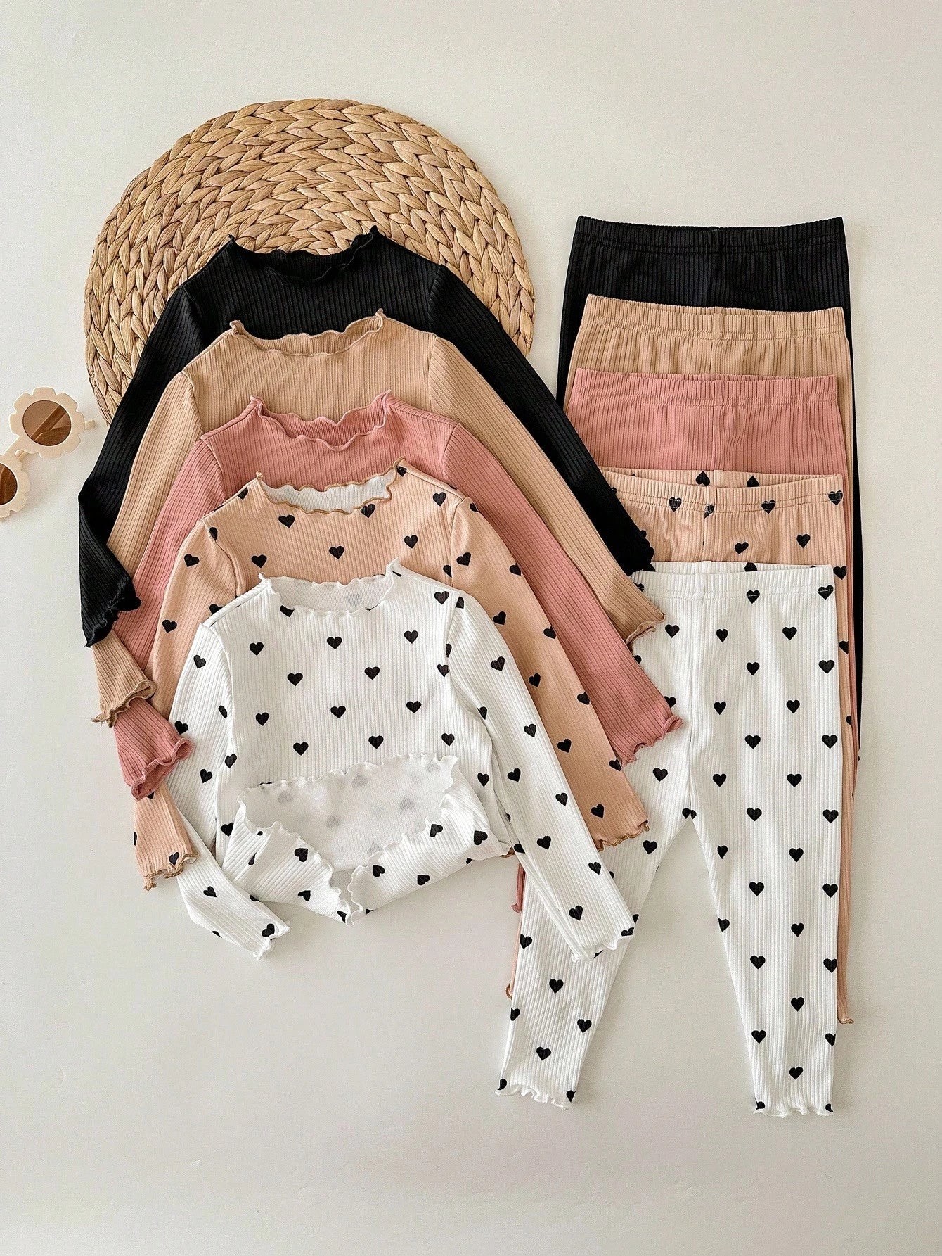 Newborn Baby Girl Casual Knit Polka Dot Long Sleeve Top And Elastic Waist Pants Set