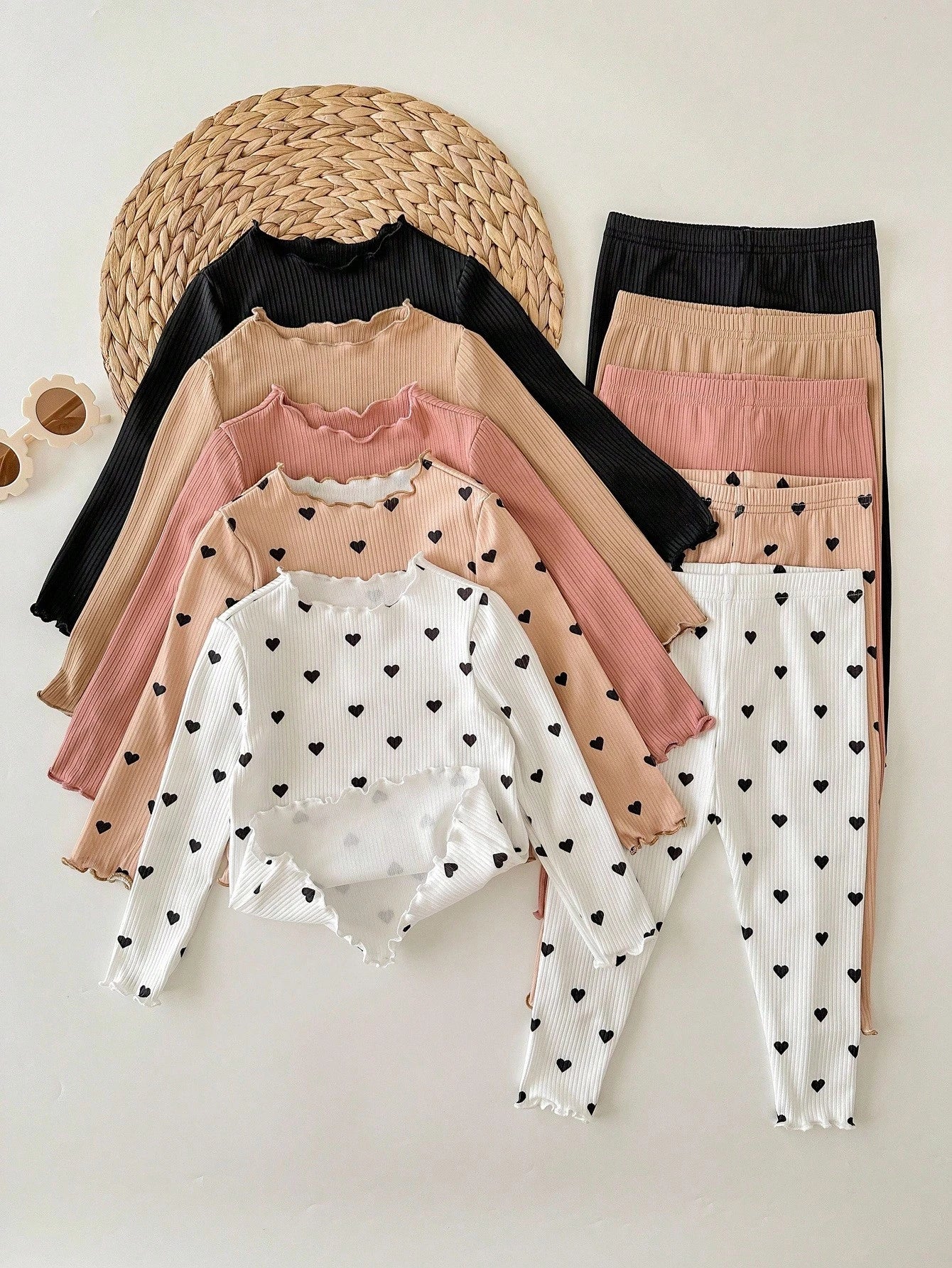 Newborn Baby Girl Casual Knit Polka Dot Long Sleeve Top And Elastic Waist Pants Set