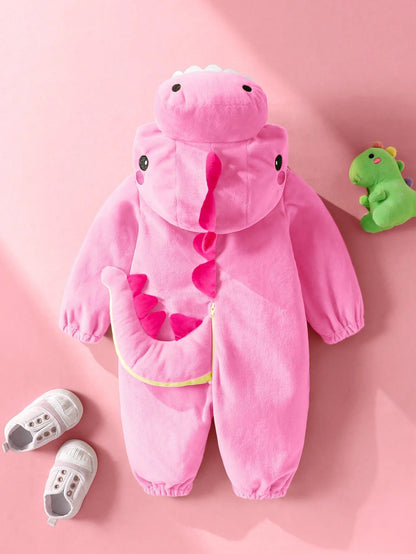 Newborn Cute Funny Crystal Plush 3D Dinosaur Shaped Romper Light Pink Autumn Kawaii Sibling Matching Baby Girl Long Sleeve Outfit 3 Month Old Clothes
