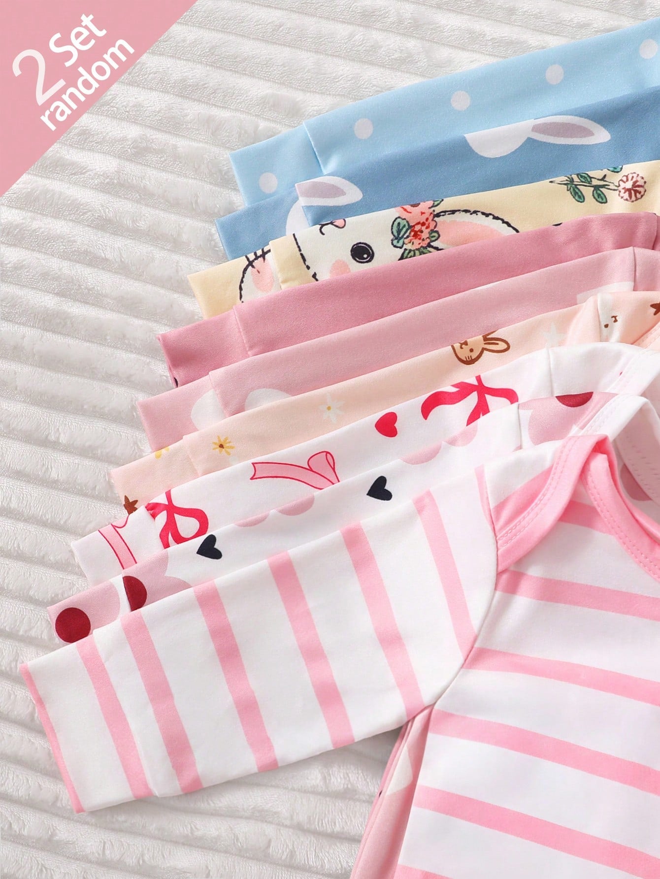 Newborn Footie Pajamas Long Sleeve Side Snap Jumpsuit Rabbit Heart Bow Polka Dot Stripe Floral Cartoon Print Autumn Night Baby Pink Blue Baby Funny