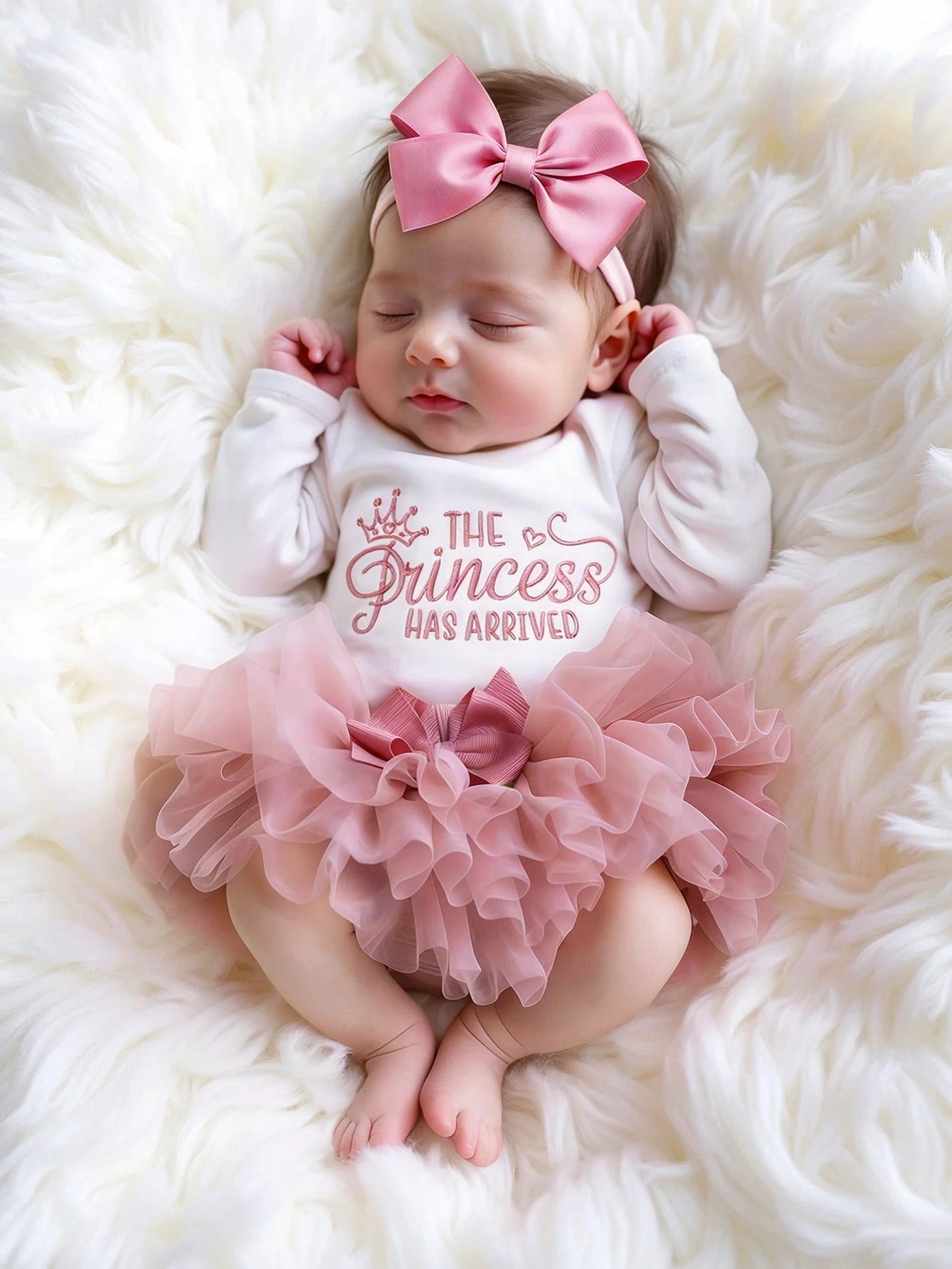 Newborn Girl Photography Props Baby Girl Coming Home Outfit 1 Month Baby Girl Romper Props With TUTU Skirt And Bow Headband Newborn Shower Gift