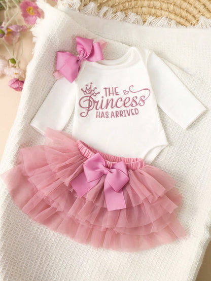 Newborn Girl Photography Props Baby Girl Coming Home Outfit 1 Month Baby Girl Romper Props With TUTU Skirt And Bow Headband Newborn Shower Gift