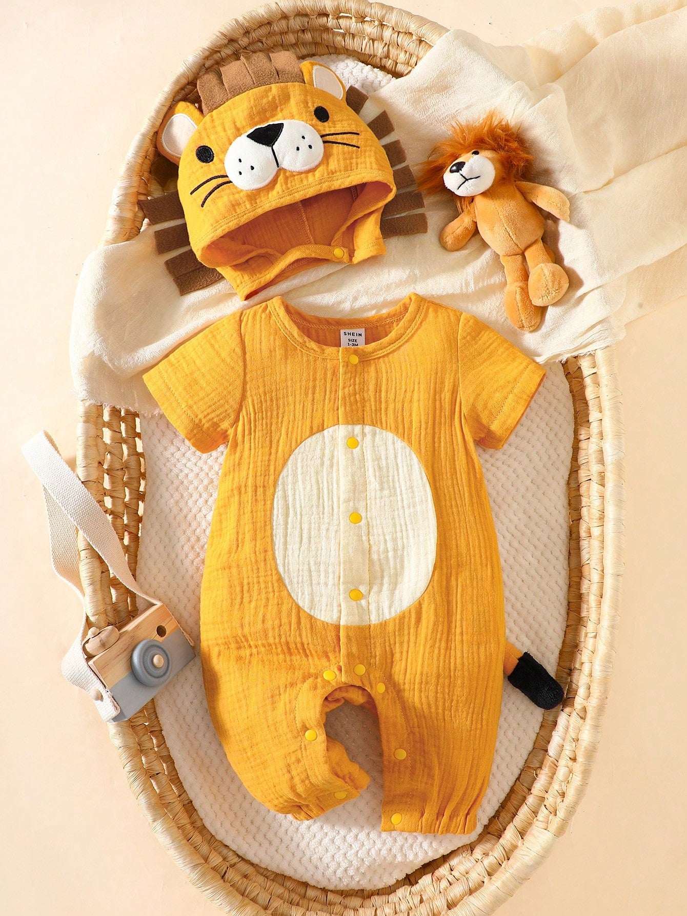 Newborn Lion Shaped Outfit Set, Short Sleeve Romper With Pants And Matching Hat
