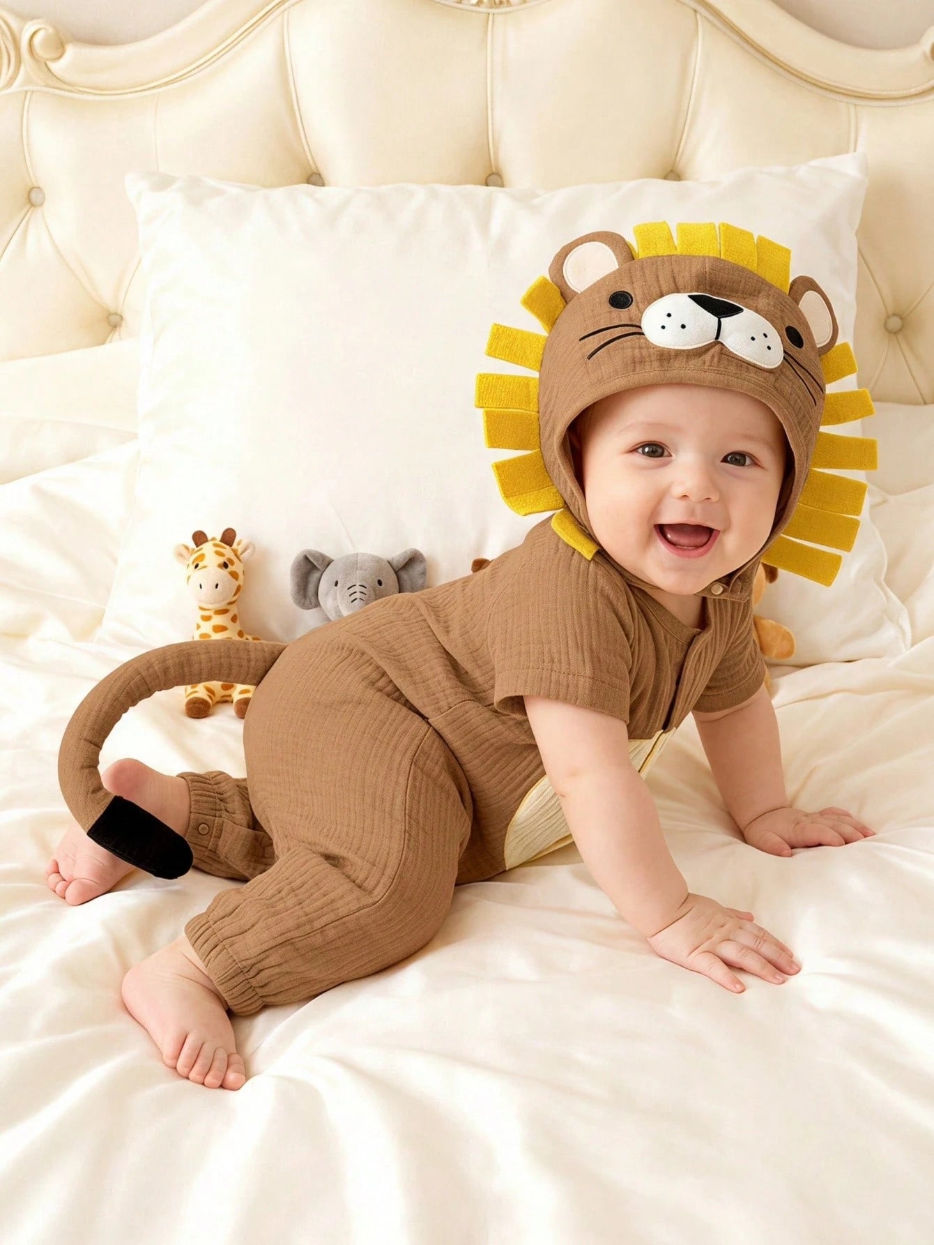 Newborn Lion Shaped Outfit Set, Short Sleeve Romper With Pants And Matching Hat