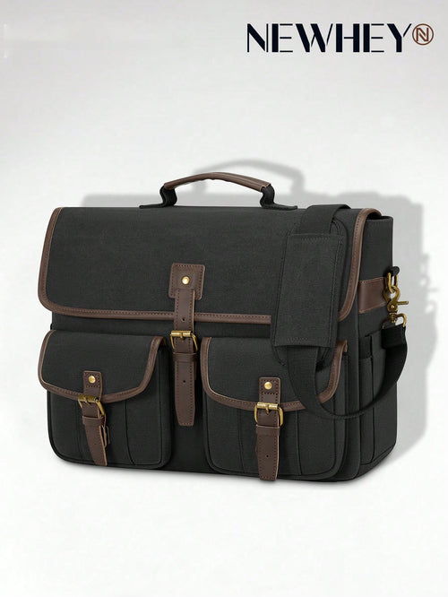 NEWHEY 17.3 Inch Canvas Shoulder Laptop Bag For Men, Waterproof Retro Crossbody Bag, Large Capacity Handheld Briefcase Messenger Bag