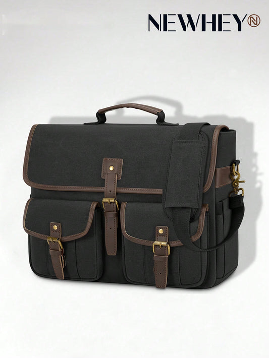 NEWHEY 17.3 Inch Canvas Shoulder Laptop Bag For Men, Waterproof Retro Crossbody Bag, Large Capacity Handheld Briefcase Messenger Bag