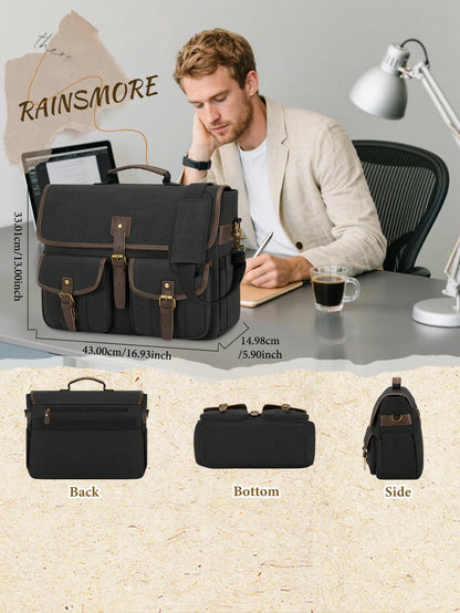NEWHEY 17.3 Inch Canvas Shoulder Laptop Bag For Men, Waterproof Retro Crossbody Bag, Large Capacity Handheld Briefcase Messenger Bag