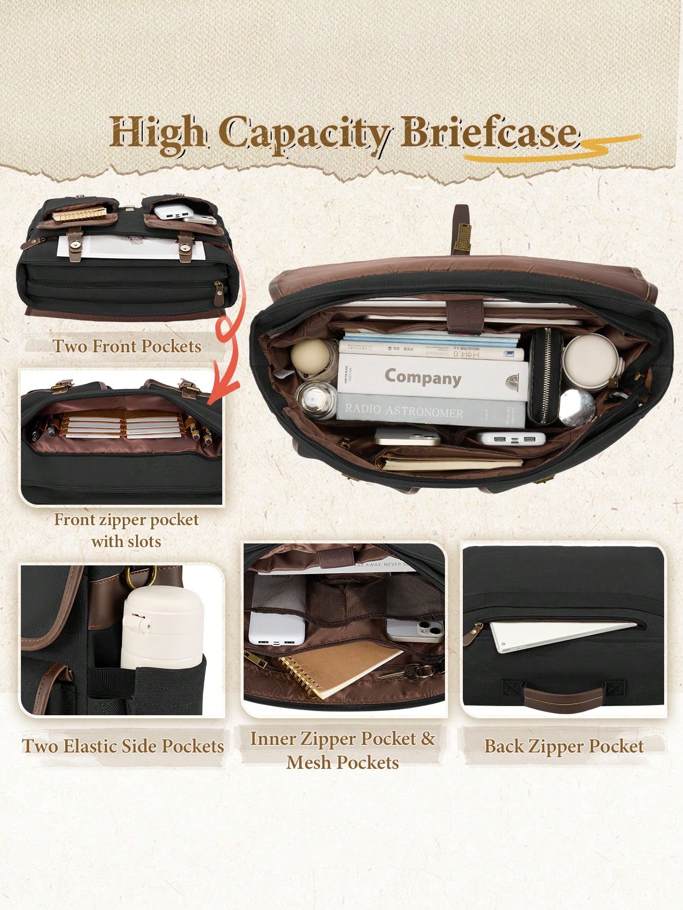 NEWHEY 17.3 Inch Canvas Shoulder Laptop Bag For Men, Waterproof Retro Crossbody Bag, Large Capacity Handheld Briefcase Messenger Bag