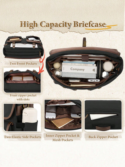 NEWHEY 17.3 Inch Canvas Shoulder Laptop Bag For Men, Waterproof Retro Crossbody Bag, Large Capacity Handheld Briefcase Messenger Bag