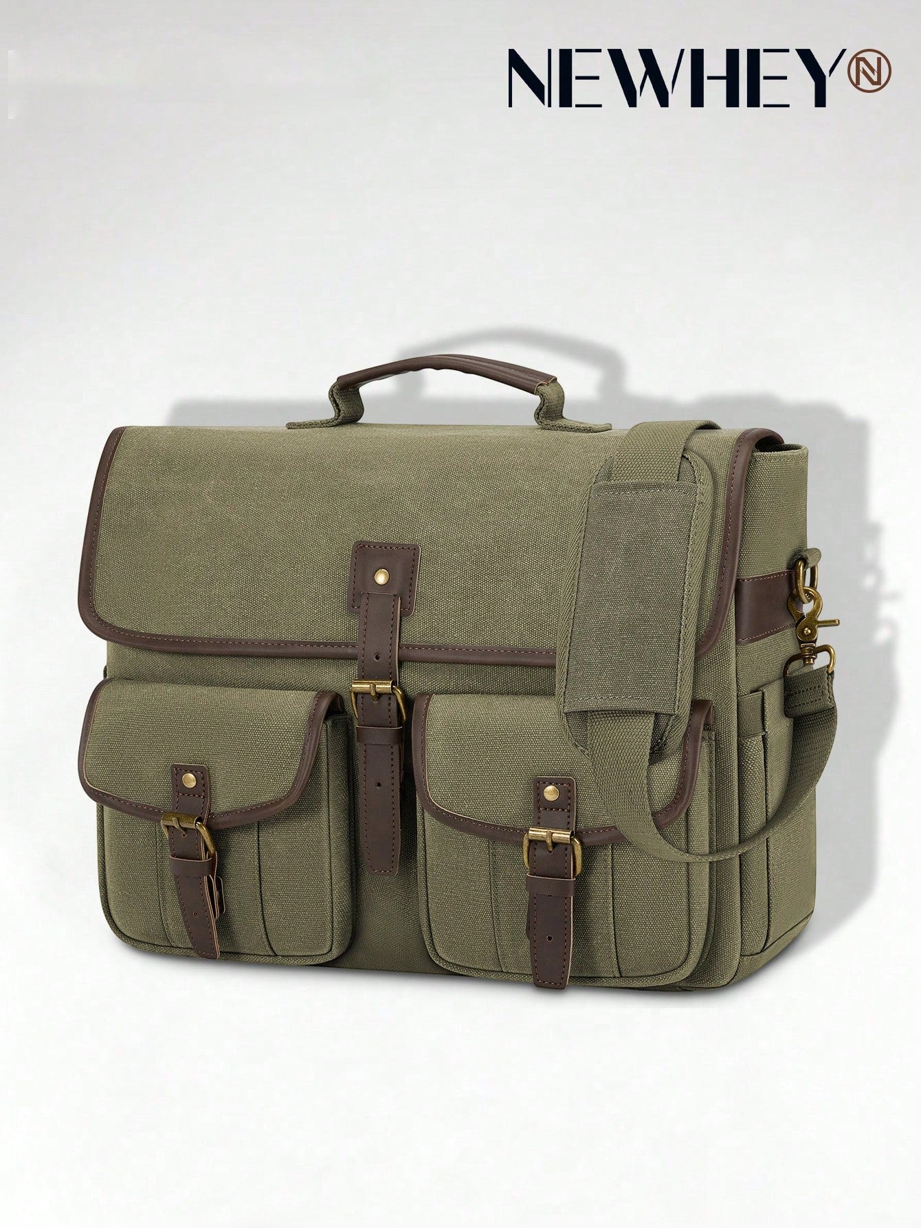 NEWHEY 17.3 Inch Canvas Shoulder Laptop Bag For Men, Waterproof Retro Crossbody Bag, Large Capacity Handheld Briefcase Messenger Bag