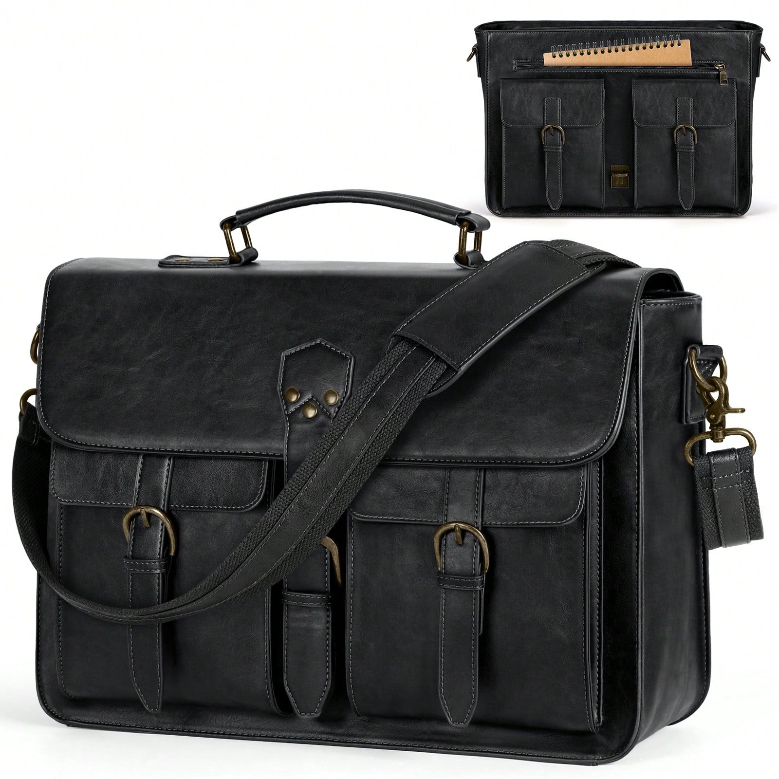 NEWHEY Mens Messenger Bag 15.6 Inch Vintage PU Laptop Briefcase Large Laptop Bag Waterproof Satchel Bag Computer Shoulder Bag For Office Work Travel College