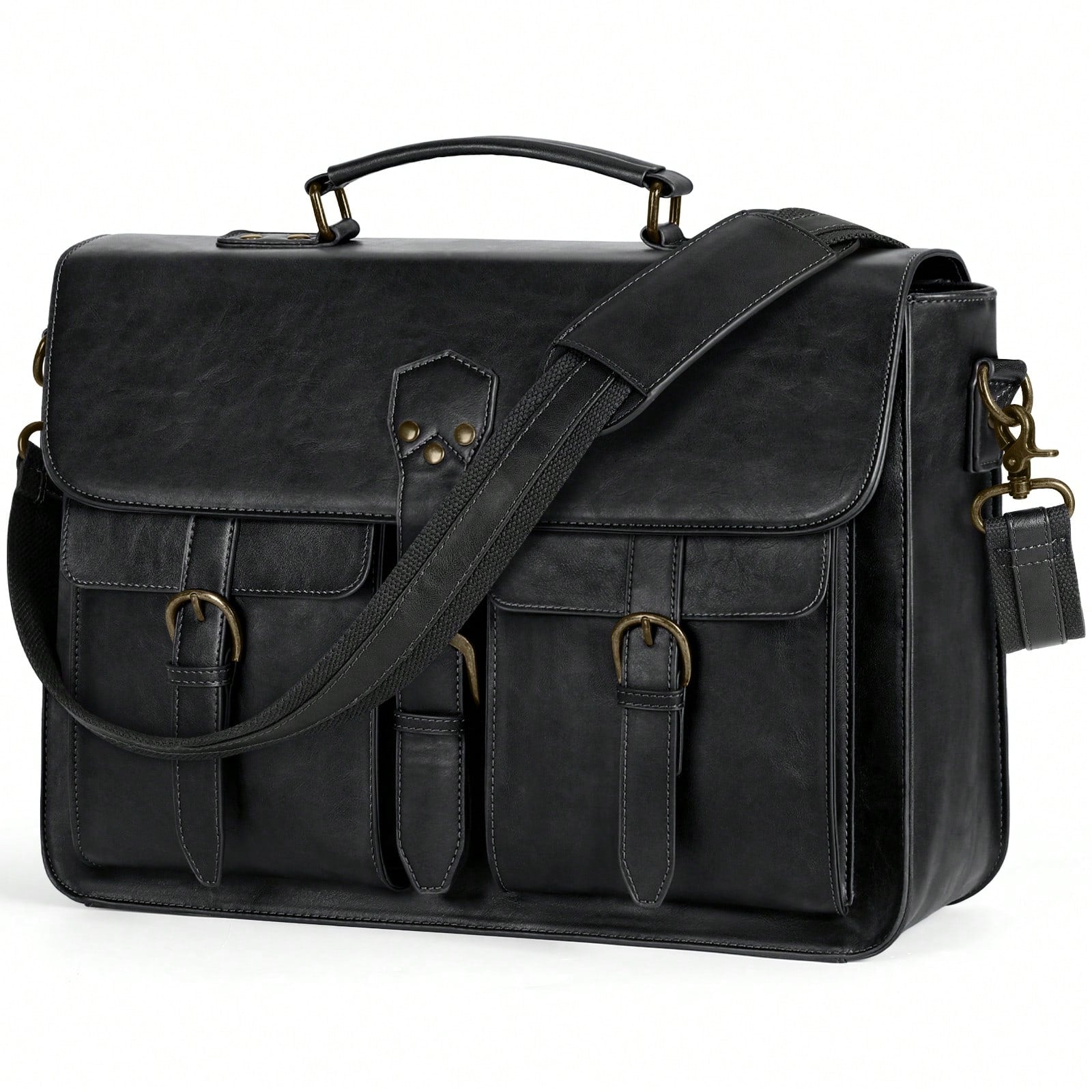 NEWHEY Mens Messenger Bag 15.6 Inch Vintage PU Laptop Briefcase Large Laptop Bag Waterproof Satchel Bag Computer Shoulder Bag For Office Work Travel College