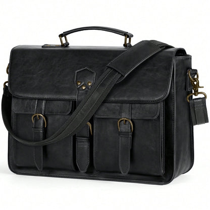 NEWHEY Mens Messenger Bag 15.6 Inch Vintage PU Laptop Briefcase Large Laptop Bag Waterproof Satchel Bag Computer Shoulder Bag For Office Work Travel College