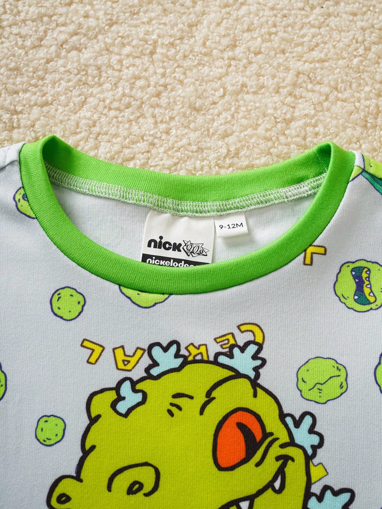 Nick 90s| Baby Boy Cartoon Dinosaur Print Trim Round Neck Short Sleeve T-Shirt And Shorts Pajama Set, Summer