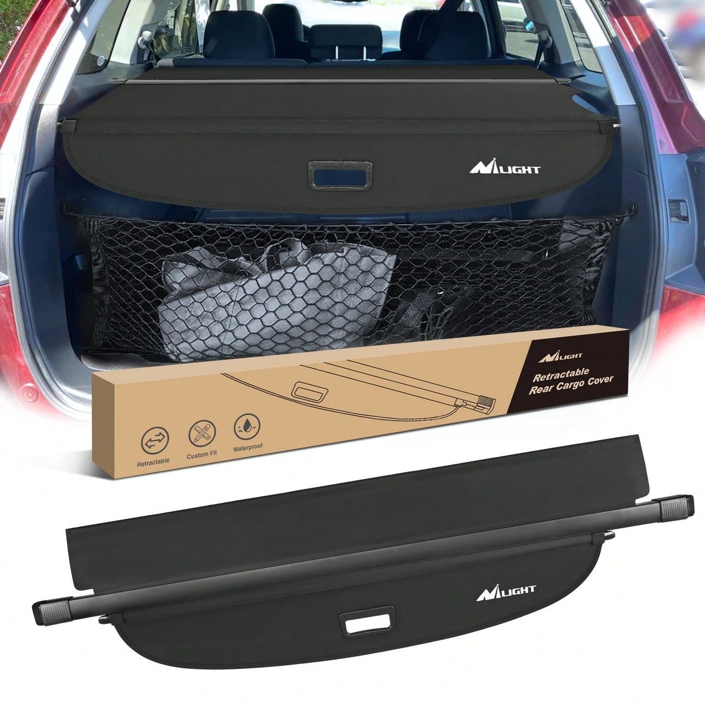 Nilight Retractable Cargo Cover Compatible With Subaru Outback 2010-2024, Rear Trunk Privacy Security Shield With Cargo Storage Net, Custom Fit Luggage Cover