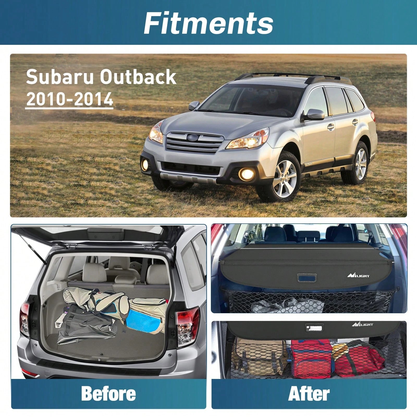 Nilight Retractable Cargo Cover Compatible With Subaru Outback 2010-2024, Rear Trunk Privacy Security Shield With Cargo Storage Net, Custom Fit Luggage Cover