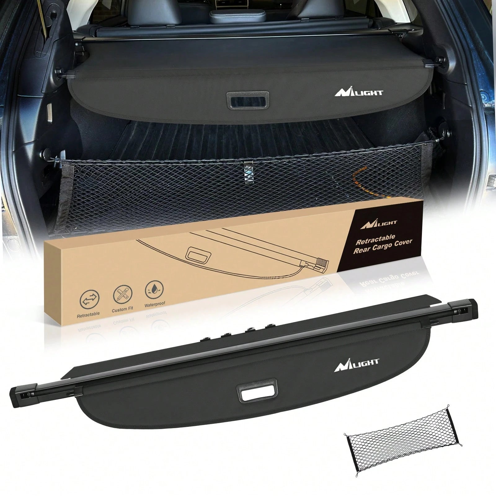 Nilight Retractable Cargo Cover Compatible With Subaru Outback 2010-2024, Rear Trunk Privacy Security Shield With Cargo Storage Net, Custom Fit Luggage Cover