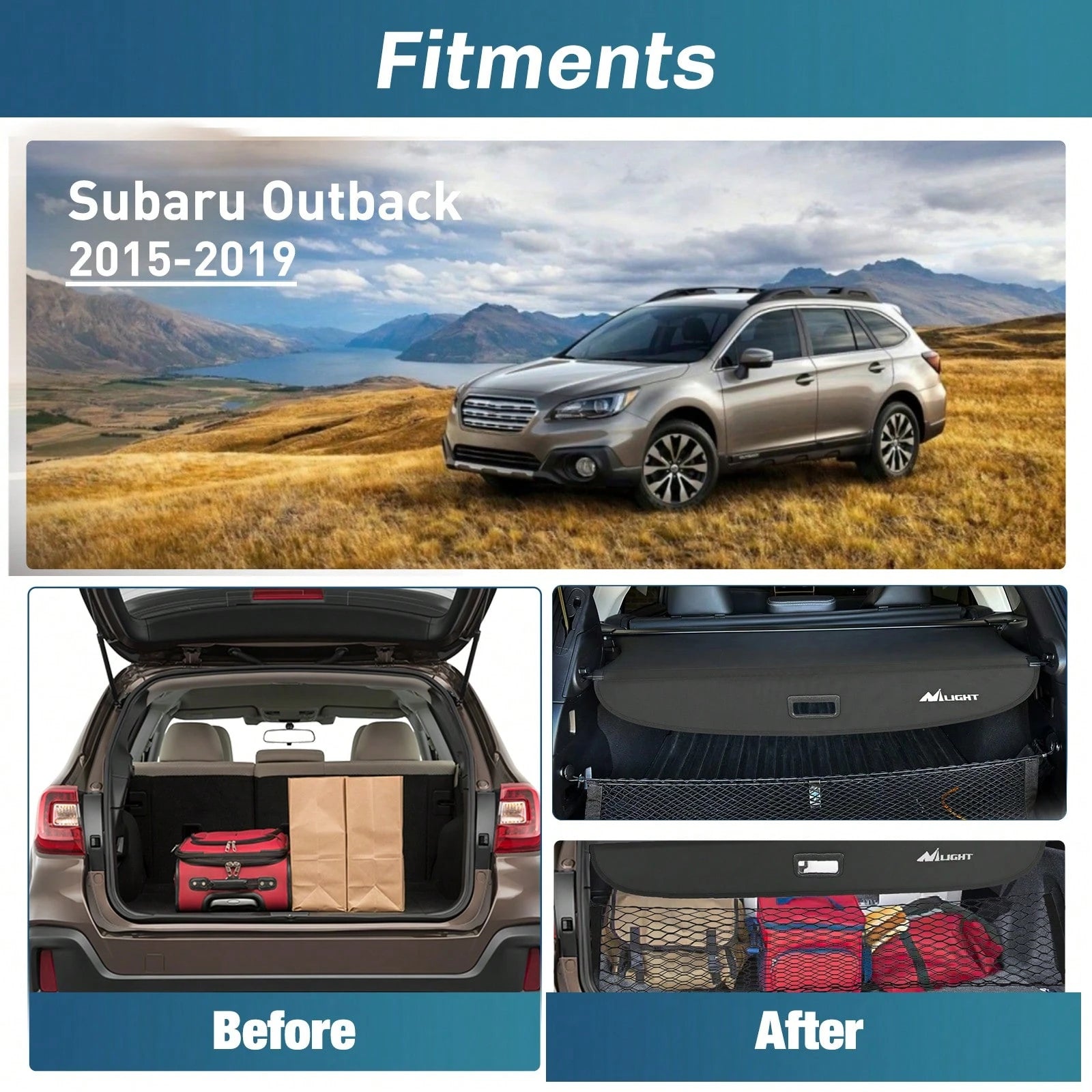 Nilight Retractable Cargo Cover Compatible With Subaru Outback 2010-2024, Rear Trunk Privacy Security Shield With Cargo Storage Net, Custom Fit Luggage Cover