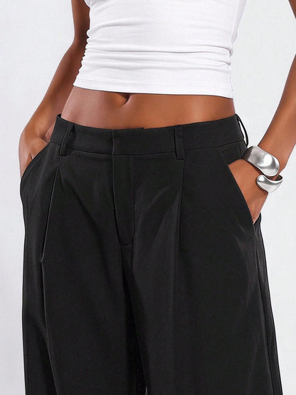 Normani Autumn Teachers' Day Prom Business Graduation Casual Modest Classy Country Y2k Women's Solid Color Wide Leg Long Pants Office Work Black