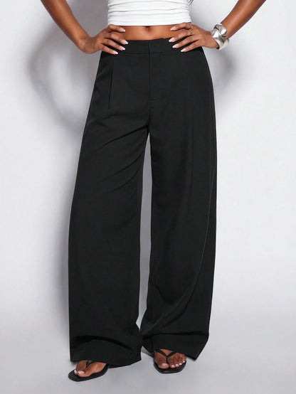 Normani Autumn Teachers' Day Prom Business Graduation Casual Modest Classy Country Y2k Women's Solid Color Wide Leg Long Pants Office Work Black