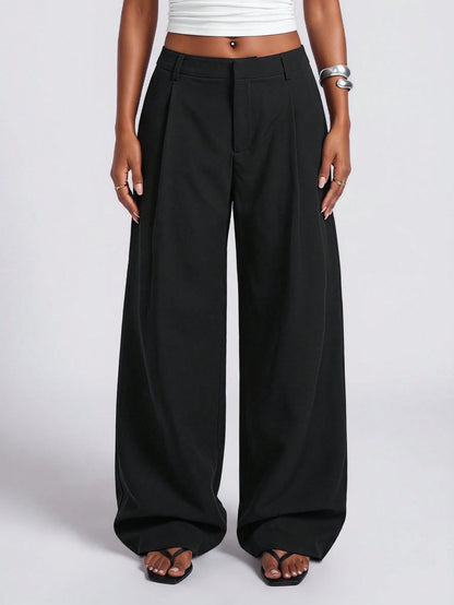 Normani Autumn Teachers' Day Prom Business Graduation Casual Modest Classy Country Y2k Women's Solid Color Wide Leg Long Pants Office Work Black