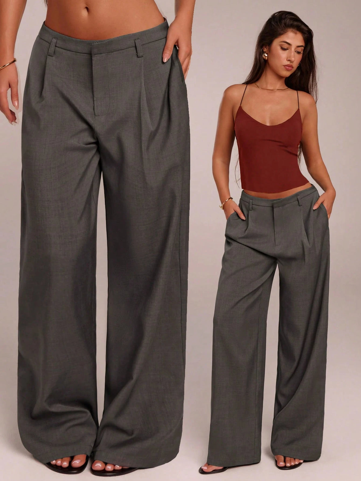 Normani Autumn Teachers' Day Prom Business Graduation Casual Modest Classy Country Y2k Women's Solid Color Wide Leg Long Pants Office Work Black