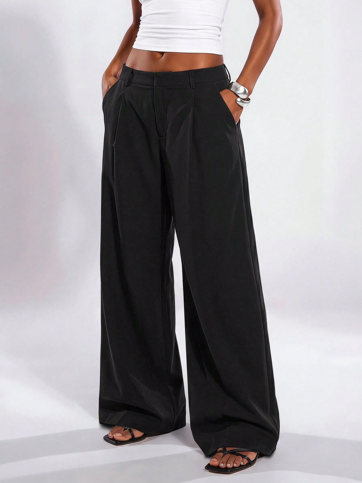 Normani Autumn Teachers' Day Prom Business Graduation Casual Modest Classy Country Y2k Women's Solid Color Wide Leg Long Pants Office Work Black