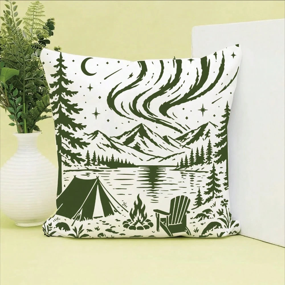 Northern Lights Lake Camping Painting Stencil, Reusable Outdoor Mountain Landscape Stencil, Suitable For Walls, Canvas, Fabric, Furniture And DIY Art Decoration Projects