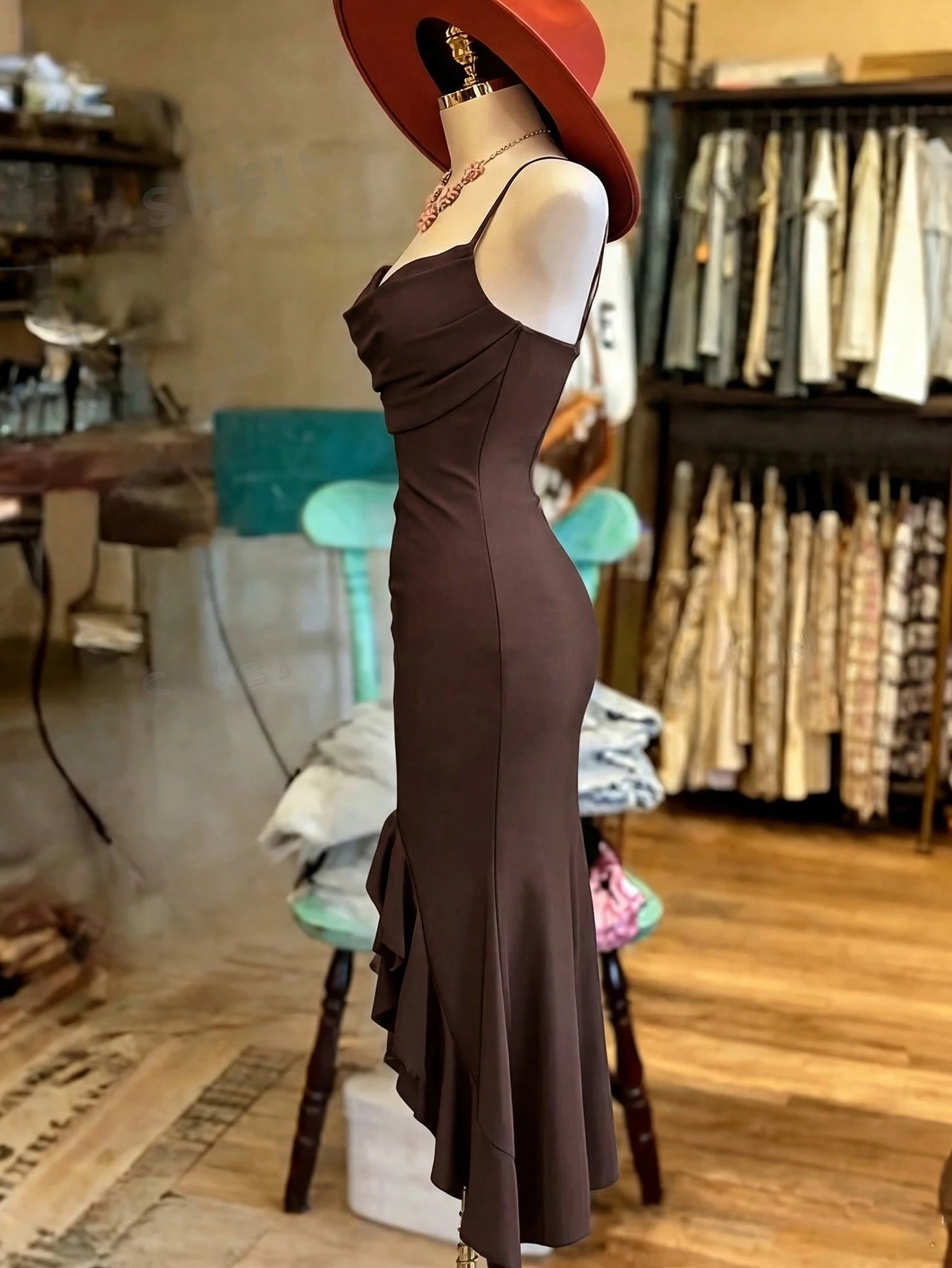 NostaNoir Women's Fashion Solid Color Asymmetrical Hem Slit Camisole Dress (Belt Not Included)