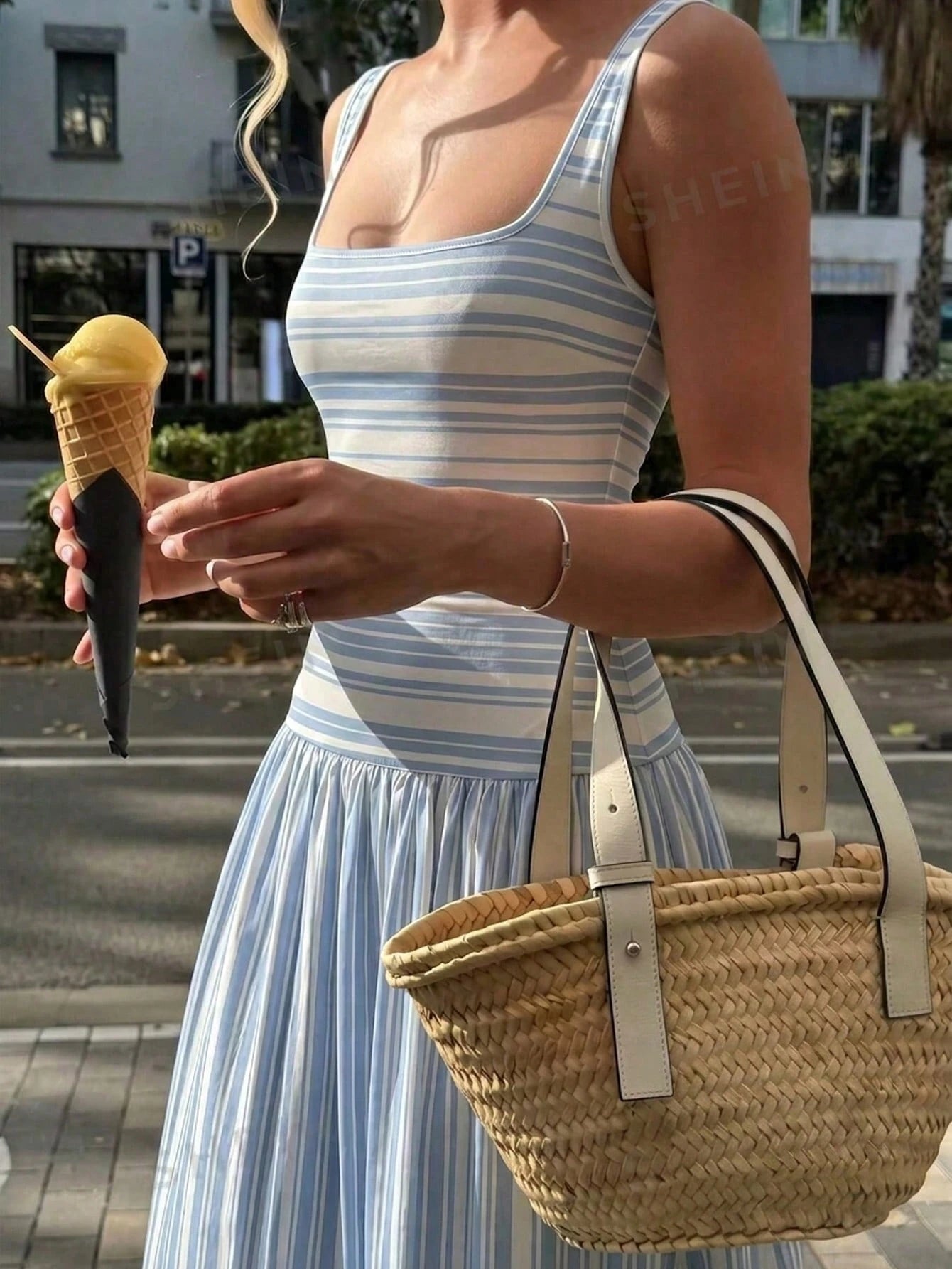 NOVVYNE Women's Long Knit Striped Patchwork Vest-Style Romantic Vacation Charm French Long Dress