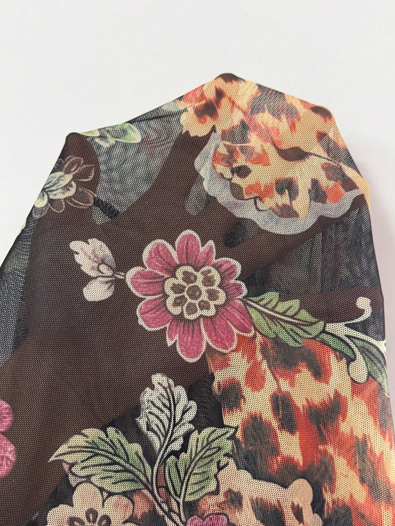 Nubod Plus Size Women's Floral Print Sheer Mesh Top
