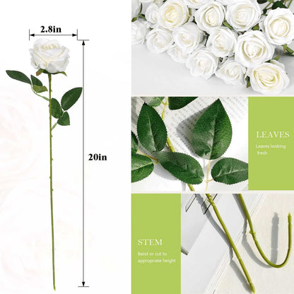 Oaoleer 1PC Artificial Roses Bulk Velvet Silk White Roses White Roses For Wedding Centerpieces Bridal Bouquet Mohter's Day Valentine's Day Home Decor