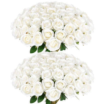 Oaoleer 1PC Artificial Roses Bulk Velvet Silk White Roses White Roses For Wedding Centerpieces Bridal Bouquet Mohter's Day Valentine's Day Home Decor