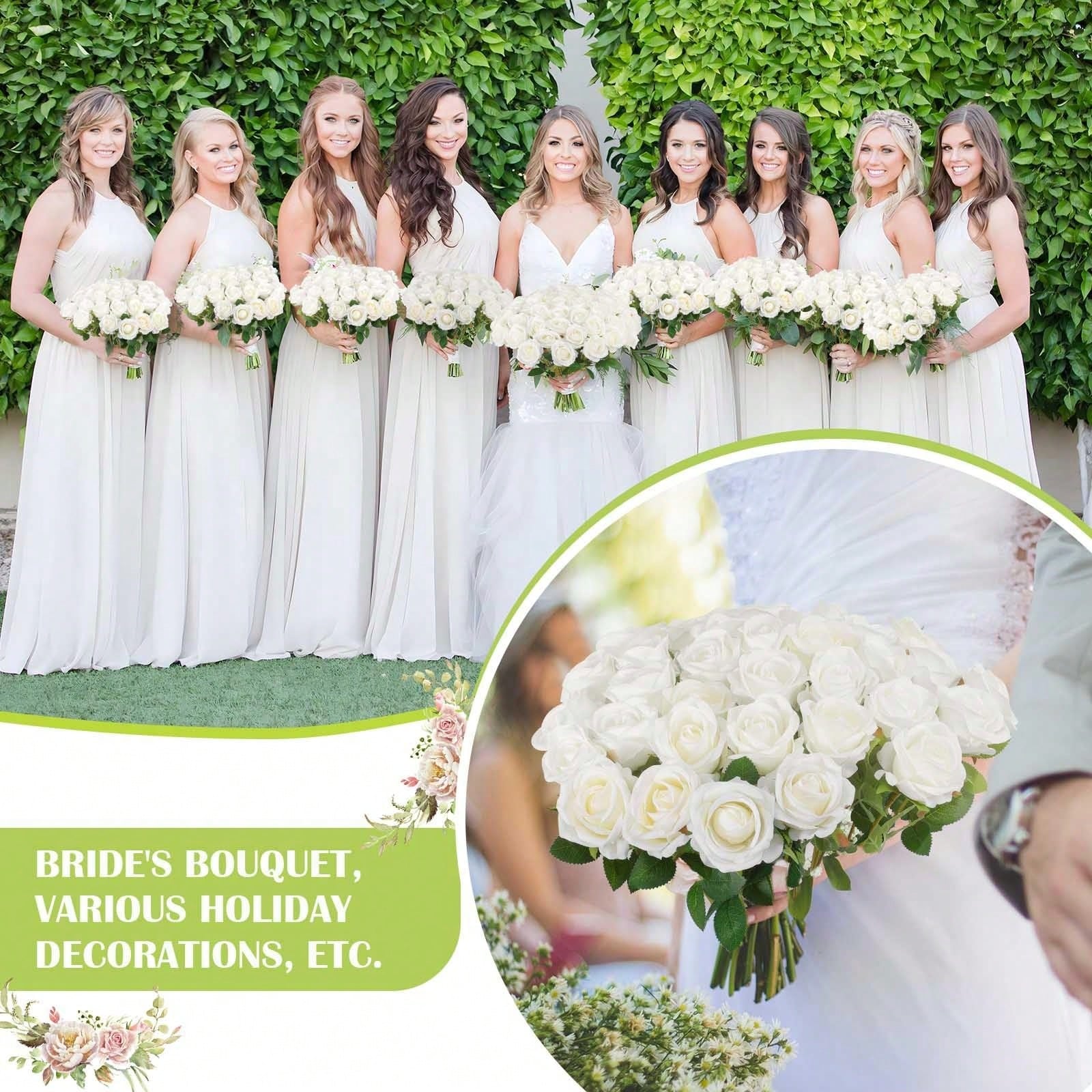 Oaoleer 1PC Artificial Roses Bulk Velvet Silk White Roses White Roses For Wedding Centerpieces Bridal Bouquet Mohter's Day Valentine's Day Home Decor