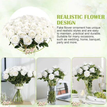 Oaoleer 1PC Artificial Roses Bulk Velvet Silk White Roses White Roses For Wedding Centerpieces Bridal Bouquet Mohter's Day Valentine's Day Home Decor