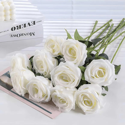 Oaoleer 1PC Artificial Roses Bulk Velvet Silk White Roses White Roses For Wedding Centerpieces Bridal Bouquet Mohter's Day Valentine's Day Home Decor