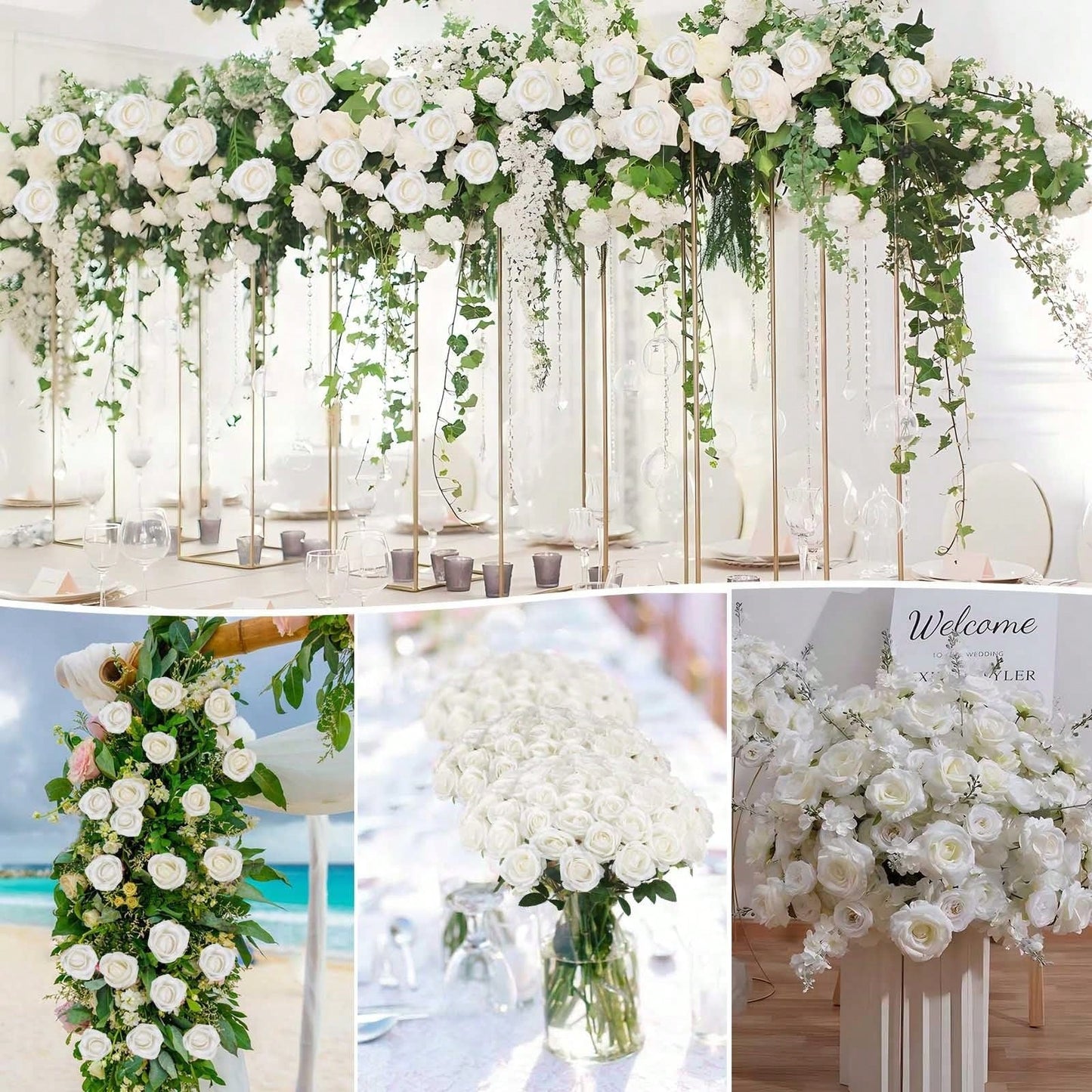Oaoleer 1PC Artificial Roses Bulk Velvet Silk White Roses White Roses For Wedding Centerpieces Bridal Bouquet Mohter's Day Valentine's Day Home Decor