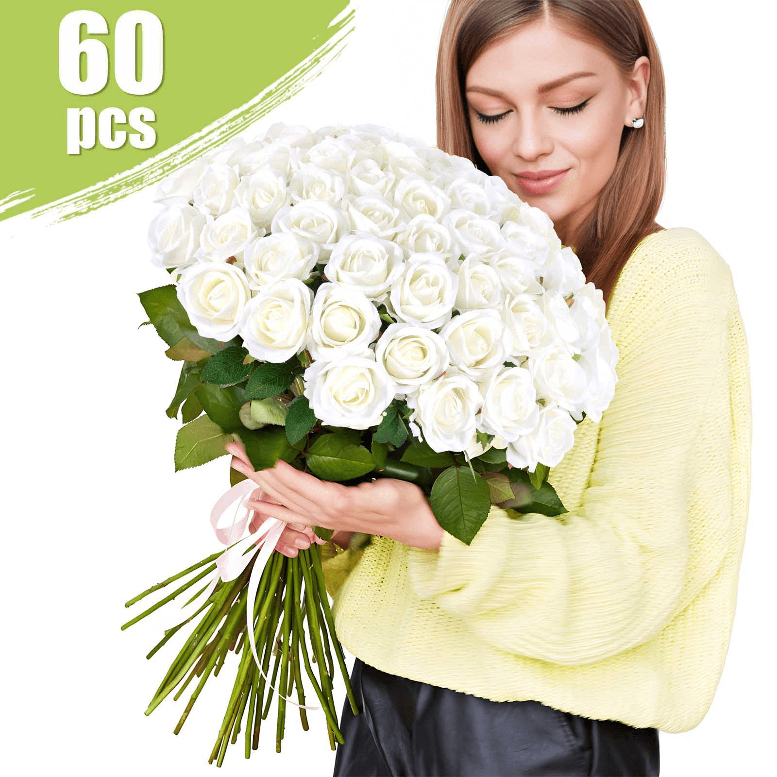 Oaoleer 1PC Artificial Roses Bulk Velvet Silk White Roses White Roses For Wedding Centerpieces Bridal Bouquet Mohter's Day Valentine's Day Home Decor