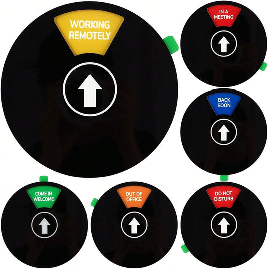 Office Door Sign, Black Rotating Status Door Sign With 6 Options- Do Not Disturb/Out Of Office/In A Meeting/Come In Welcome/Working Remotely/Back Soon, 6 Inch Round Privacy Signs (Black)
