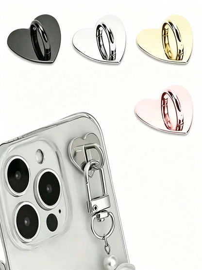 One-Piece Heart-Shaped Metal Phone Case Accessory- Heart-Shaped Hook, Phone Ring, Phone Keychain, Metal Phone Ring