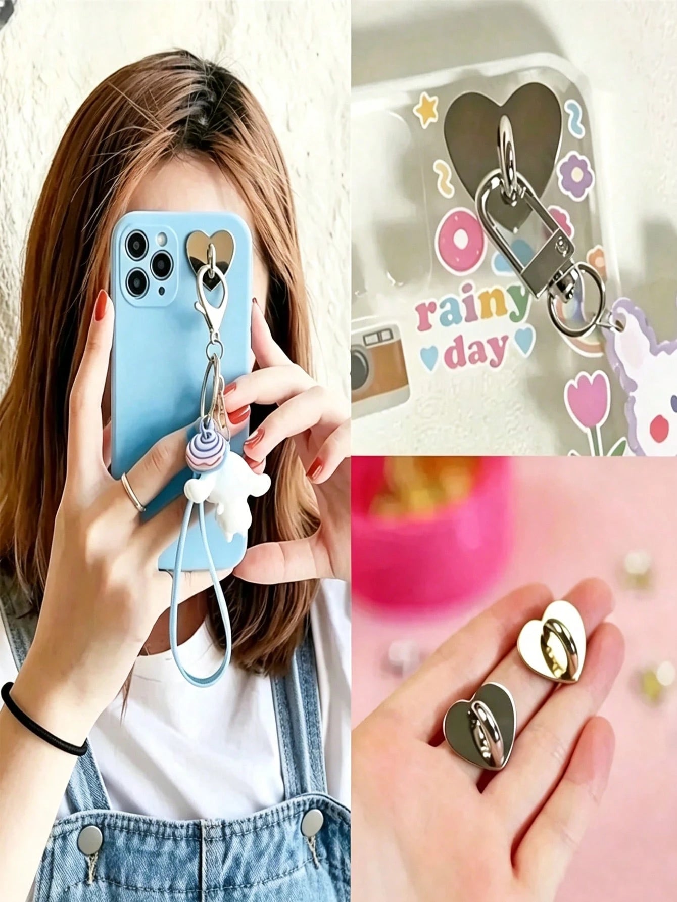 One-Piece Heart-Shaped Metal Phone Case Accessory- Heart-Shaped Hook, Phone Ring, Phone Keychain, Metal Phone Ring